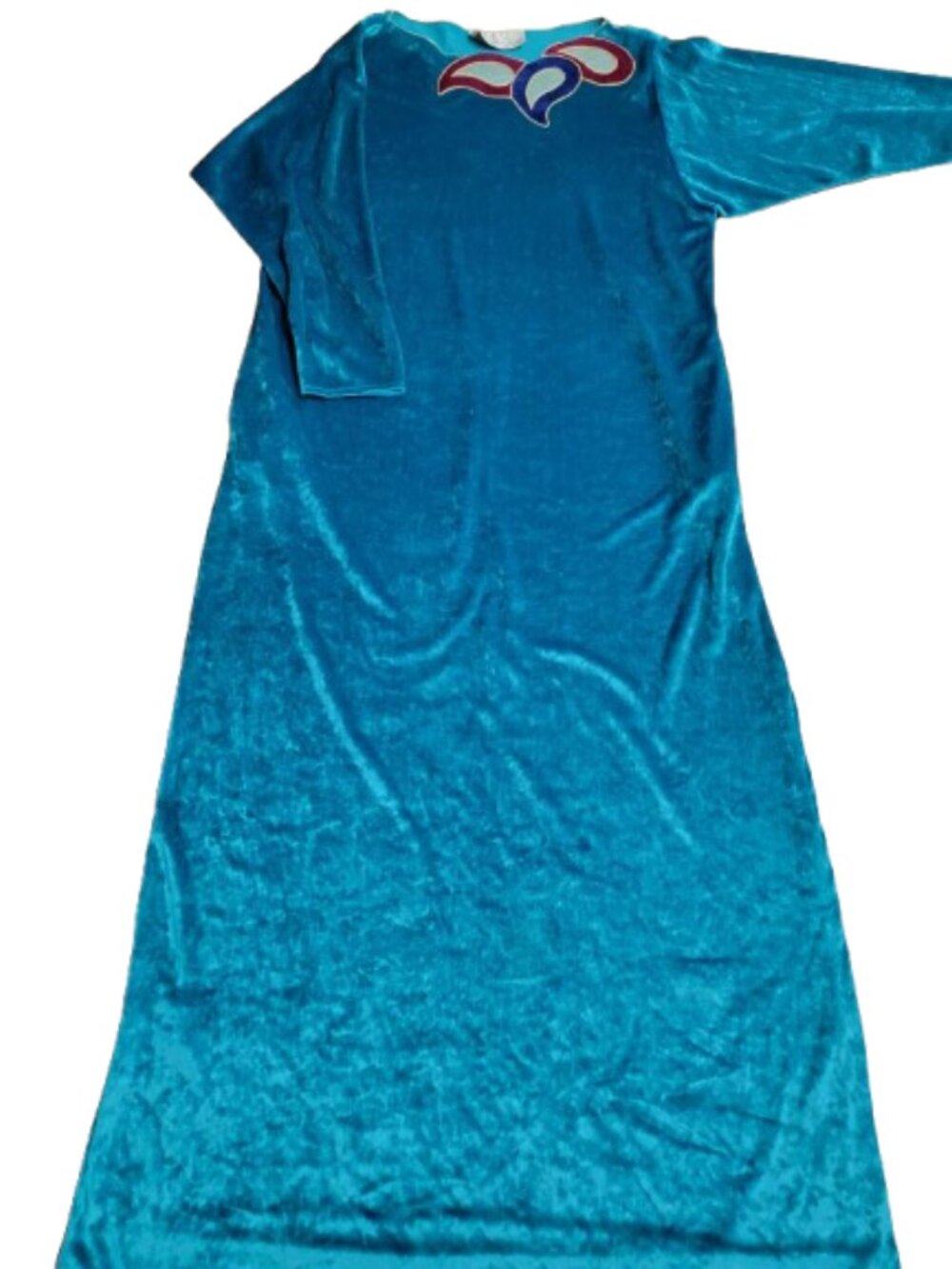 Vintage 1970s Oscar de la Renta Boutique Turquoise Velour Maxi Caftan Dress M